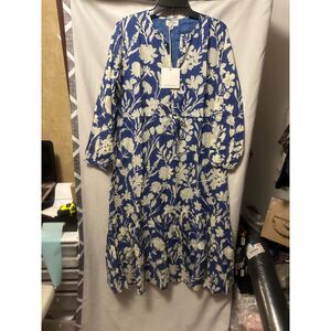 NWT Olivia James The Label Womans Midi Dress Blue White Floral Size Large
